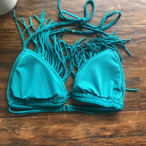 Teal Fringe Bikini Top - Picture 5 of 7